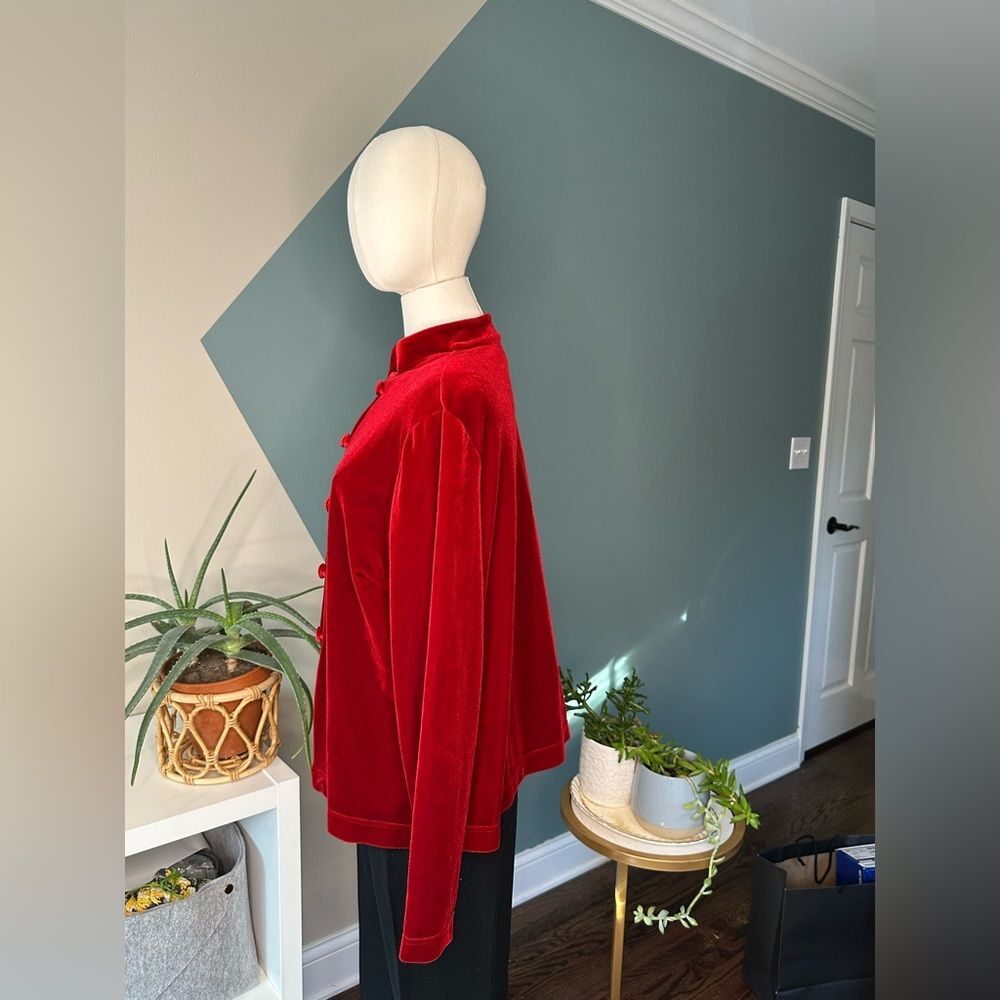 Vintage Coldwater Creek Red Velvet Jacket Button Front 90s Style Velvet  Size L - Picture 3 of 10